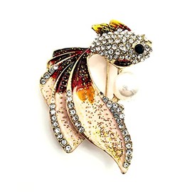 Fish Pearl Gold Luxury Metal Gem Rhinestone Pin Badge Brooch Jewellery