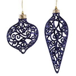 CF Collection Teardrop and Ball Christmas Tree Ornaments [Set of 2] 6in (Dark Blue)