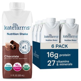 Kate Farms Organic Nutrition Shake, Chocolate, 16g Protein, 27 Vitamins and Minerals, Meal Replacement, 11 oz, 6 Pack