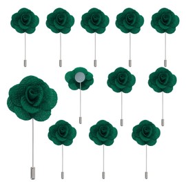 sourcing map 12pcs Dark Green Camellia Boutonnieres Flower Buttonholes Pocket Boutonnieres Pins for Wedding Ceremony Anniversary Prom Formal Dinner Party