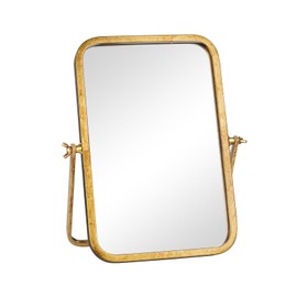 GIFTTROVE Vintage Makeup Desk Mirror, Antique Gold Vanity Table Mirror, Metal Framed Rectangular Small Standing Mirror, 360 Adjustable Rotation Mirror for Tabletop, Bathroom 11.8“ x 7.8"