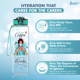 Åvix. Tritan Water Bottle 1 Litre for Nurses - BPA-Free, with Fruit Filter and Cleaning Brush Included, Nurse Accessories, Nurse Gifts