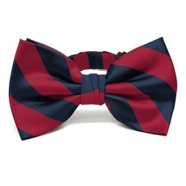 tiemart Striped Bow Tie (Crimson Red and Navy Blue)