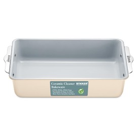 Premium Non-Stick Ceramic 8"x15.5" Rectangle Pan - Aluminized Steel with Ceramic Non-Stick Coating, PFOA & PFAS Free - Non-Toxic, Perfect for Lasagnas, Brownies, and More - Cream