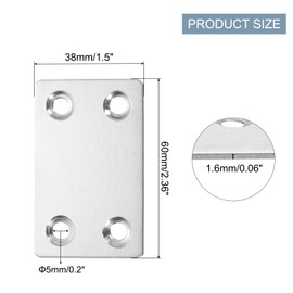 sourcing map 6 Set Flat Repair Plates, 1.5 x 2.36 Inch Stainless Steel Flat Straight Brace Bracket Mending Joining Plates with Screws for Fixing Wooden Furniture Corner, Silver