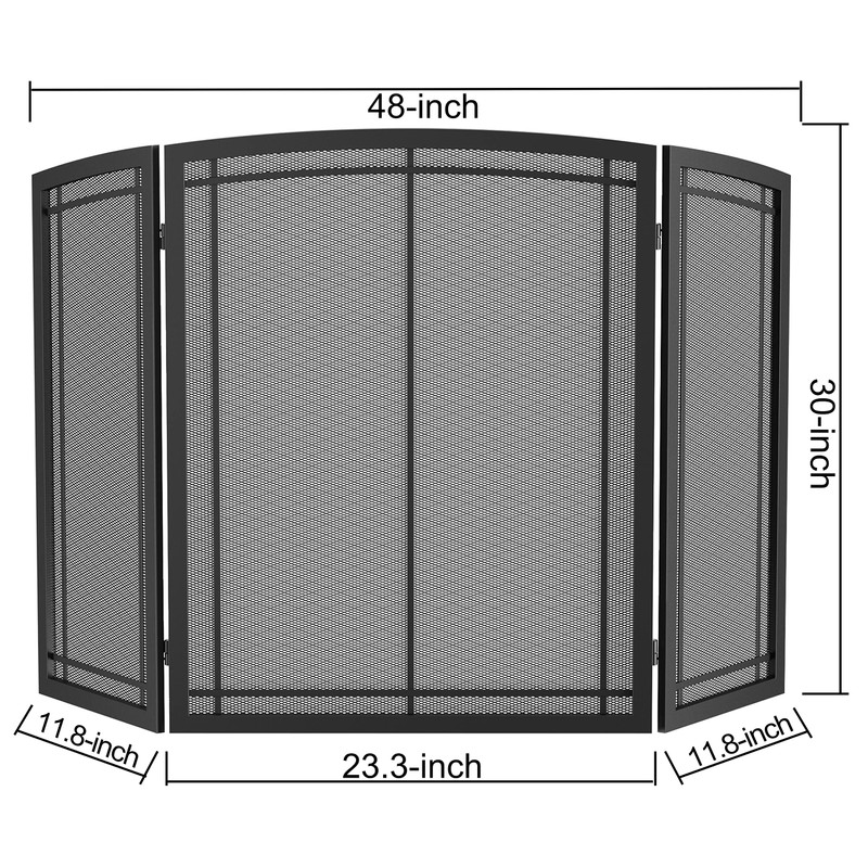 FireBeauty Fireplace Screen 3 Panel Wrought Iron Black Metal 48"(L)