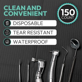 Reli. Black Dental Bibs (150 Pack) | 13"x18" Dental Bibs Disposable for Patients, Dentists | 3-Ply Waterproof, Disposable Sheets for Medical Tray Cover, Nail Mat, Tattoo Shop