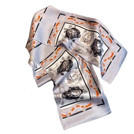 GIMIRO Satin Silk Scarf Double Layers 150 x 16 cm Tie Flowers Waist Belt for Blazer, Coat, Dress, 71# Silver Chain