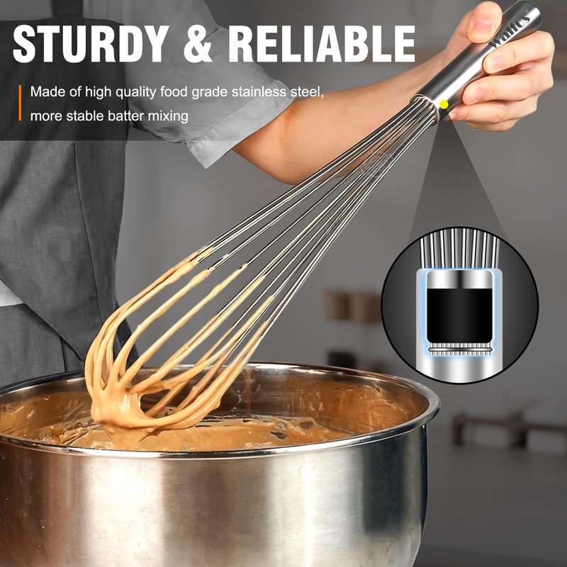 Walfos Whisks Large Whisk Set of 2, Heavy Duty Stainless