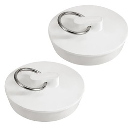 Pack of 2 Bathtub Drain Stopper, 1-3/4 Inch White Rubber Sink Stopper Universal Bath Tub Sink Shower Drain Plug with Hanging Ring for Kitchen Laundry Bathroom Tub
