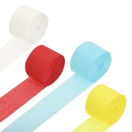 Rebower Crepe Paper Roll, 8 Rolls 656ft Crepe Paper Streamers, [for Party Streamer Decorations] - (1.8 Inch x 82 ft/Roll) / Red, Yellow, Blue, White