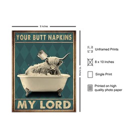 Butt Napkins My Lord - Highland Cow Bathroom Wall Decor - Bathroom Wall Art - Farmhouse Bathroom Decorations - Guest Bathroom Pictures - Funny Bathroom Decor - Bath Wall Decor - Cute Accessories