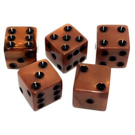 Set of (5) 16mm Dice Olympic Pearlized Square Cornered with Black Velvet Cloth Pouch Bag (Bronze w/Cup Bundle)