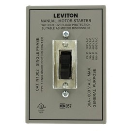 Leviton N1302-DS 30 Amp, 600 Volt, Toggle In Type 1 Enclosure Double-Pole AC Motor Starter, Suitable as Motor Disconnect, Industrial Grade, Grounded, Gray
