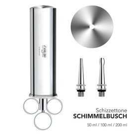 AIESI® Schimmelbusch Metal/Steel Syringe Capacity 50 ml with Ear Cup and 2 Needles, Syringe for Watering, Warranty 24 Months