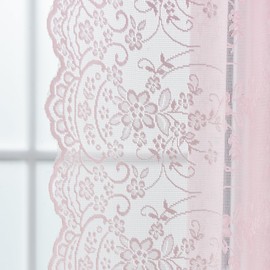 Kotile - Cortinas transparentes rosas para guardería, cortinas de encaje floral de vid campestre de 54 pulgadas, juego de 2 panel cortinas de ventana de encaje festoneado