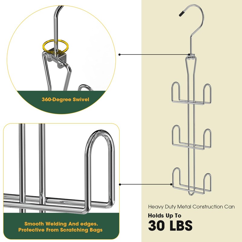 Purse Hanger 2 Pack,Purse Organizer for Closet,Rotatable Metal Bag Organizer,Purse