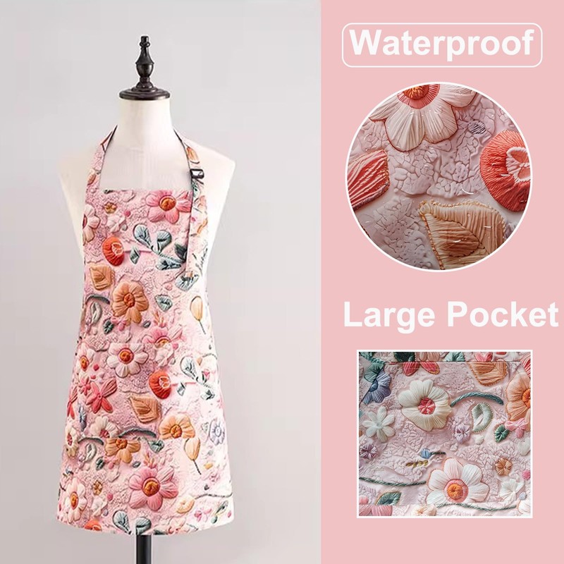 PUBMIND Floral Apron for Women with Pockets, Adjustable Chef Aprons