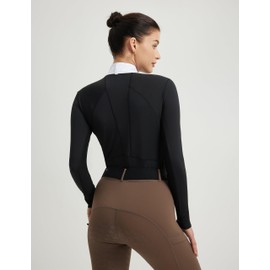 FitsT4 Sports Womens Equestrian Show Shirts UPF50 Long Sleeve Performance Horse Riding Tops with Cooling Mesh Panels Black XXL