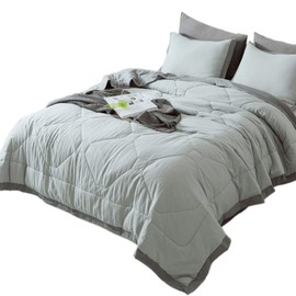 KASENTEX Quilted Comforter Set with Stylish Ruffled Edge Trim Nostalgic Design 3 Piece Mini Set, Microfiber Soft Warm Bedding with Shams (Light Grey, Queen + 2 Standard Shams)