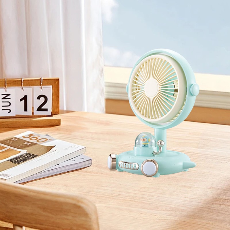 Small Desk Fan with Light USB Rechargeable Quiet Adjustable Wind