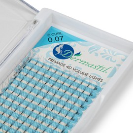 Dermastil 4D Premade Handmade Volume Eyelashes, Ready-to-Use Fan without Knots, C Curl, Thickness 0.07 mm, for Eyelash Extension, PBT, Vegan (12 mm)