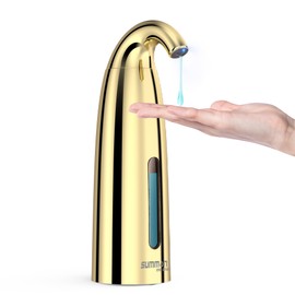 Summon The Elves Automatic Liquid Soap Dispenser Touchless, Hand & Dish Countertop Gold Electric Dispenser with Sensor,Modern 4 Gear Adjustable Waterproof Battery Operated Kitchen Auto Soap Pump