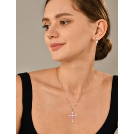 YL Cross Necklace 925 Sterling Silver Freshwater Pearls Pendant Created Emerald Religious Jewelry for Women