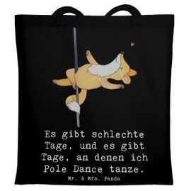Mr. & Mrs. Panda Fox Poledance Tote Bag, Gift, Fabric Bag, Dance, Jute Bag, Pole Dance, Dance, Shoulder Bag, Award, Sports, Win, Bag, Hobby, black, Hand Drawn