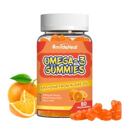 Omega 3 Gummies Supplement 1000mg, High Absorption DHA & EPA, Heart, Brain & Joint Support, Extra Strength Fish Oil Omega 3 Gummies Vitamins, 60 Count