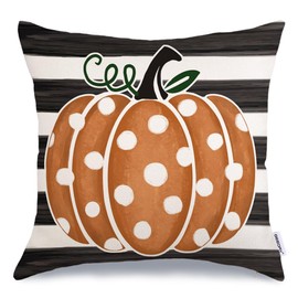 GEEORY Fall Pillow Cover 18 x 18 Inch, Striped Polka Dots Pumpkin Orange Decorative Throw Pillowcase Farmhouse Thanksgiving Holiday Decor Cushion Case Indoor Decoration for Home Sofa Couch G0117-18