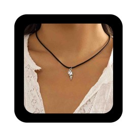 Erimberate Bohemian Cowrie Shell Choker Necklace Silver Metal Cowrie Pendant Necklace Black Shell Wax Rope Chain Necklace Minimalist Seashell Collar Necklace Jewelry for Women