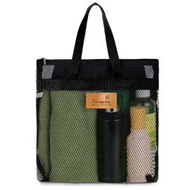 KALIONE Shower Bag, 1 Piece Shower Bag with Handle, Portable Beach Bag, Mesh Shower Basket, Large Capacity, Travel Shower Bag for Gym, Shower Room, Beach, Travel Toiletries (Black)