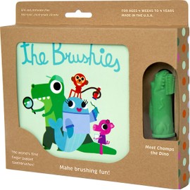 The Brushies Chomps The Dino Baby & Toddler Toothbrush & Storybook Set/Dental Item and Book/Youth Tooth & Gum Care/Ages 4 Weeks to 4 Years