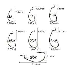 50pcs Wide Gap Offset Worm Hooks for Bass Fishing Hooks High Carbon Steel Black Fishing Worm Hooks Size 2# 1# 1/0# 2/0# 3/0# 4/0# 5/0# (1#-50pcs)