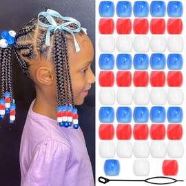 Kotkiddy 48 Pieces Beads Hair Beads Braid Accessories for Children Girls Cute Loc Beads Hair Decoration Jewellery Maker Set with Tool (Red Blue White)