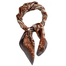 MINIDORA Satin Scarves for Women 27.5 × 27.5 inches Medium Square Elegant Silk Feeling Head Scarf B007-Cashew Brown