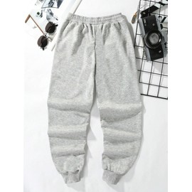 COZYEASE Boy's Graphic Print Elastic Waist Sweatpants Slant Pocket Tapered Jogger Pants Light Grey 10Y
