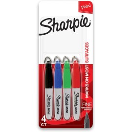 Sharpie Mini Permanent Markers, Fine Point, Assorted Colors, 4 Count