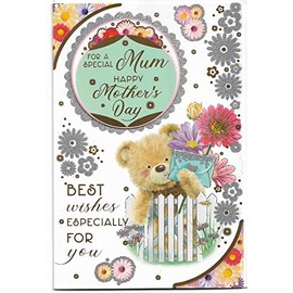 Mothers Day Card For Mum 23 x 15 Cm (9 x 6 inches) For A Special Mum Cute Teddy Best Wishes Happy Mother's Day