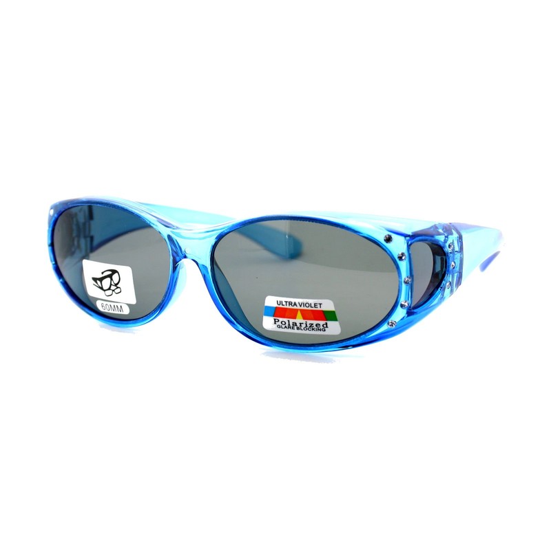 SA106 Womens Rhinestone Polarized Oval Fit Over Sunglasses Blue