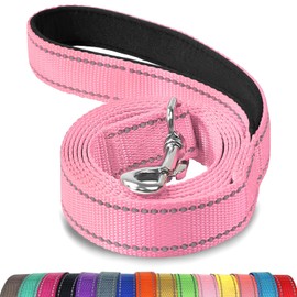 Joytale Double-Sided Reflective Dog Leash, 6 FT/5 FT/4 FT, Padded Handle Nylon Heavy Duty Leashes for Small & Medium Dogs Walking, Pink, 6FT