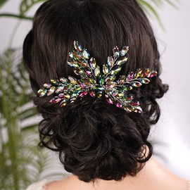 Jumwrit Peine para el pelo de boda, hecho a mano, con diamantes de imitación, accesorio para el pelo de novia, dama de honor (verde)