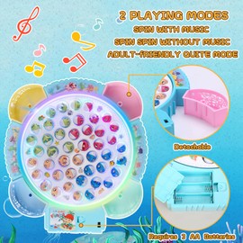 Pakoo Light Up Fishing Game Toys, Rotating Board Game with Music Including 45 Fishes and 8 Fishing Poles, Party Game Toys for Kids Age 4 5 6 7 8 and Up