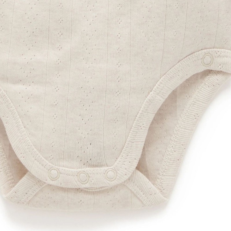 Purebaby Pointelle Long Sleeve Wrap Bodysuit - Wheat Melange, 000