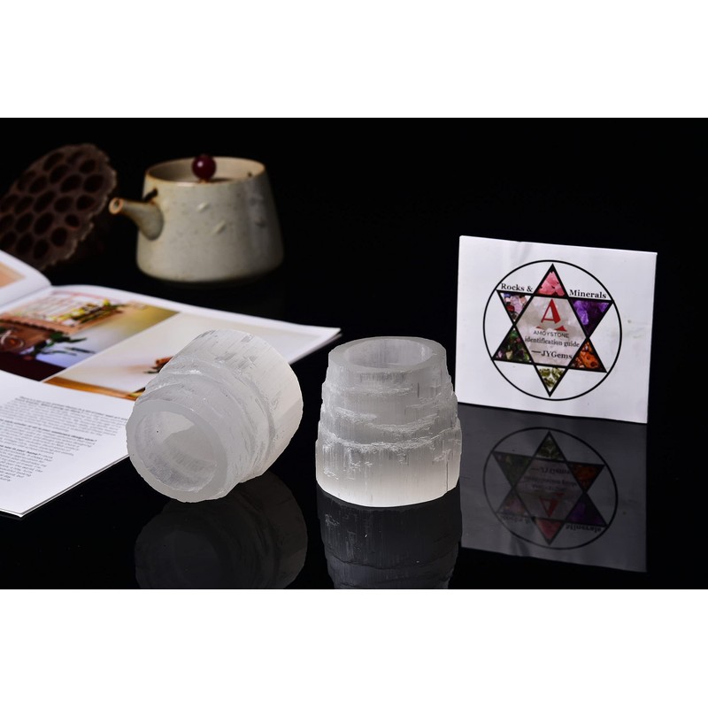 AMOYSTONE Selenite - Portavelas de cristal redondo para velas de