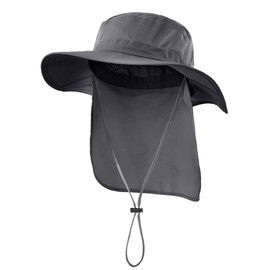 Magracy Unisex Mens Outdoor Wide Brim Sun Hat Mesh UPF50+ Safari Hats with Neck Flap Fishing Hats Dark Grey