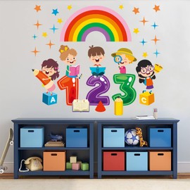 Rainbow Wall Decals Peel and Stick Colorful 123 Wall Stickers,First Day of School Wall Murals Art for Kids Room Playroom Nursery Daycare Classroom Wall Decor (123)