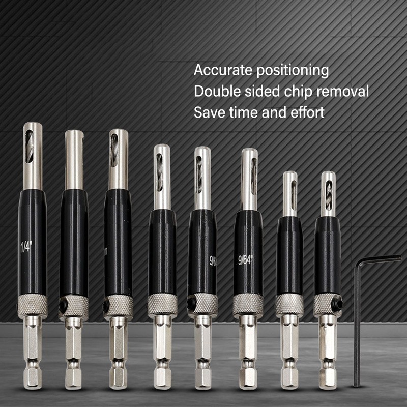 8Pcs Self Centering Hinge Drill Bit Black Hex Shank Hinge