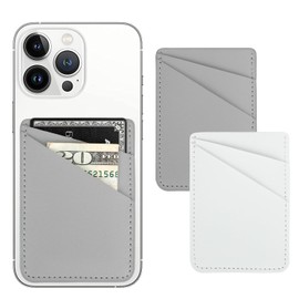 uCOLOR 2Pack Leather Phone Wallet, Stick On Adhesive Stretchy Credit Card Pocket for Back of Phone, Compatible with Most Cell Phones (White, Gray)
